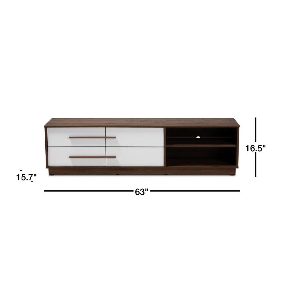 Baxton Studio Mette White And Walnut Tv Stand 157 9527 Hd The Home Depot