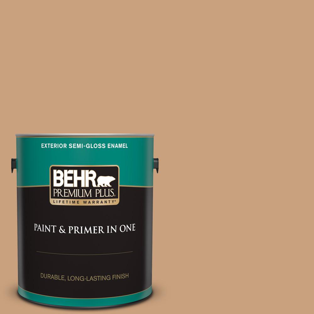 BEHR Premium Plus 1 gal. 270F4 Peanut Butter SemiGloss Enamel Exterior Paint and Primer in