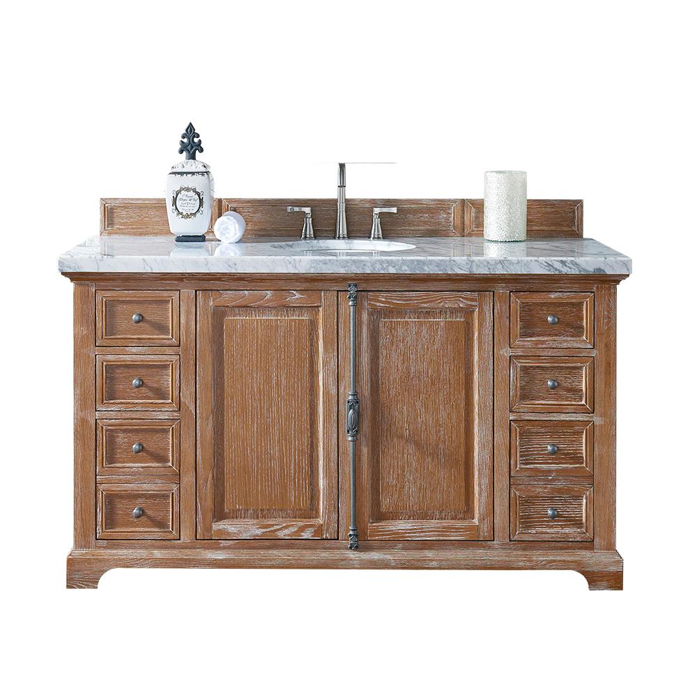 Providence 60 in. W Single Vanity in Driftwood with Marble Vanity Top in Carrara White with