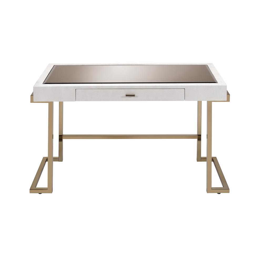 Acme Furniture White Pu And Champagne Boice Writing Desk 92334 The