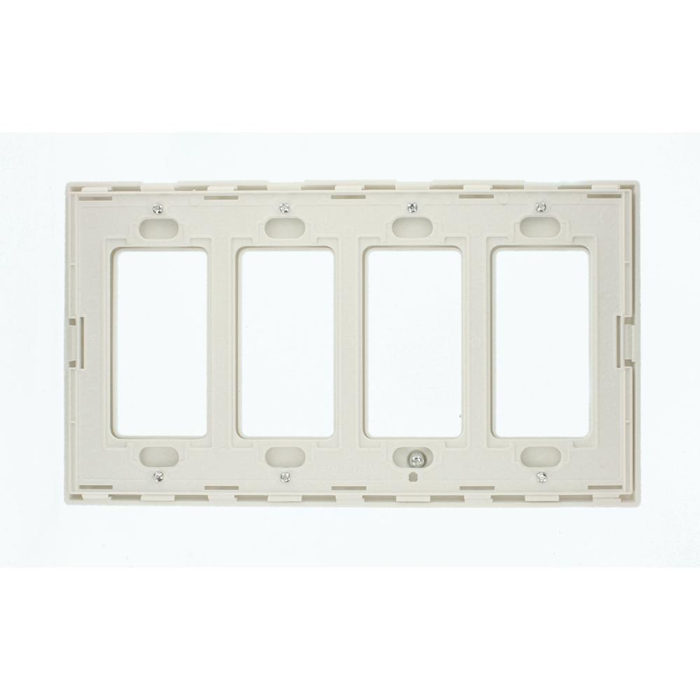 Leviton 80312-SW 4-Gang Decora Plus Wallplate Screwless Snap-On Mount,White