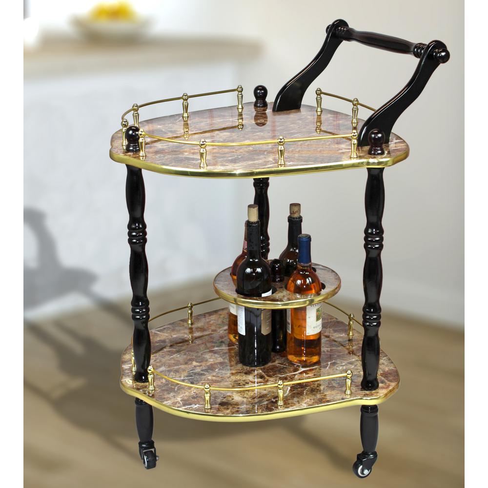Uniquewise Gold Marble Finish 2Tier Elegantly Shaped Serving Tea Cart