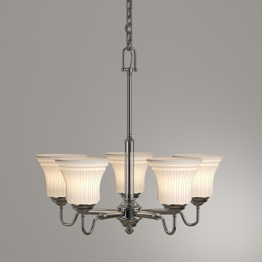 Hampton Bay 5Light Brushed Nickel Chandelier with Frosted Glass Shades New