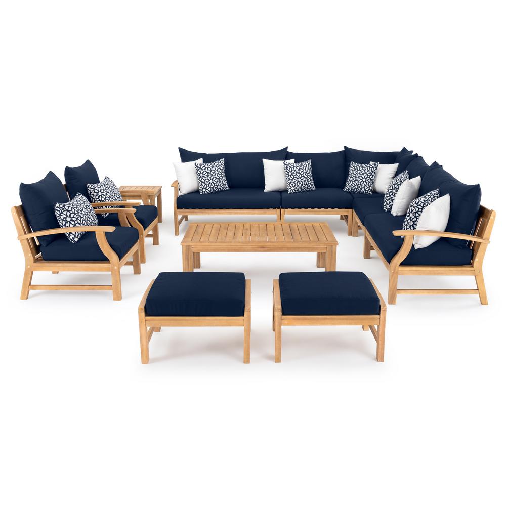 Rst Brands Kooper 11 Piece Wood Patio Deep Seating Conversation Set With Sunbrella Navy Blue Cushions Op Awec11 Kpr Nvy K The Home Depot