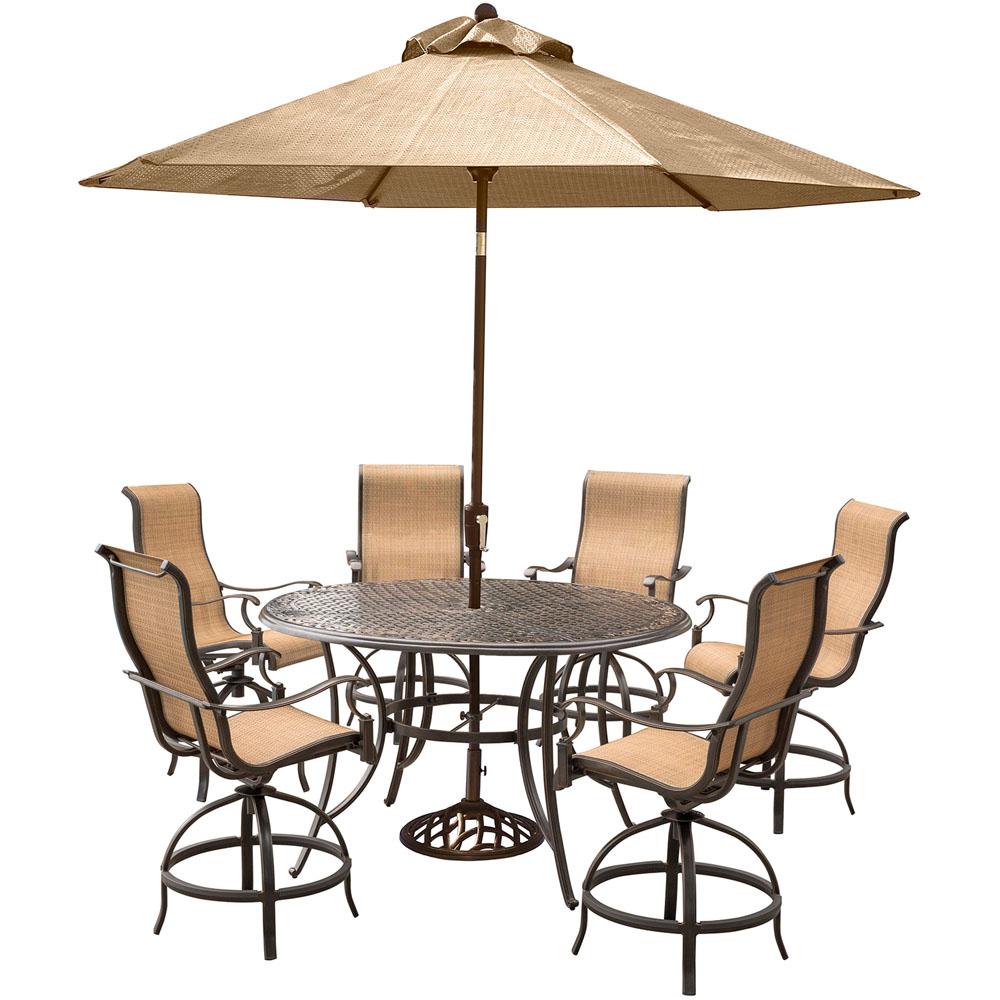 Hanover Manor 7 Piece Aluminum Round Outdoor Bar Height Dining Set With