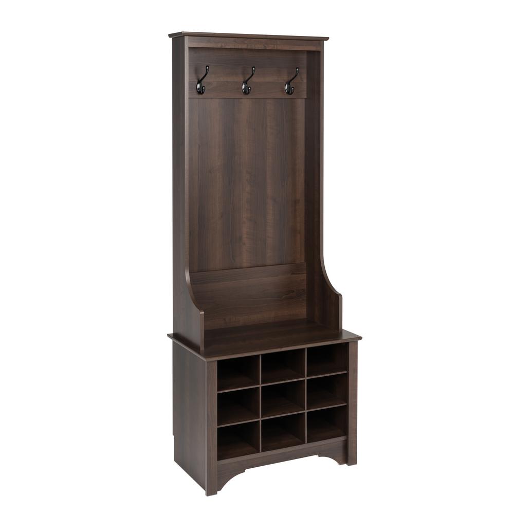 Prepac Espresso Narrow Hall Tree With 9 Shoe Cubbies Esog 0012 1 Prepac Espresso Narrow Hall Tree With 9