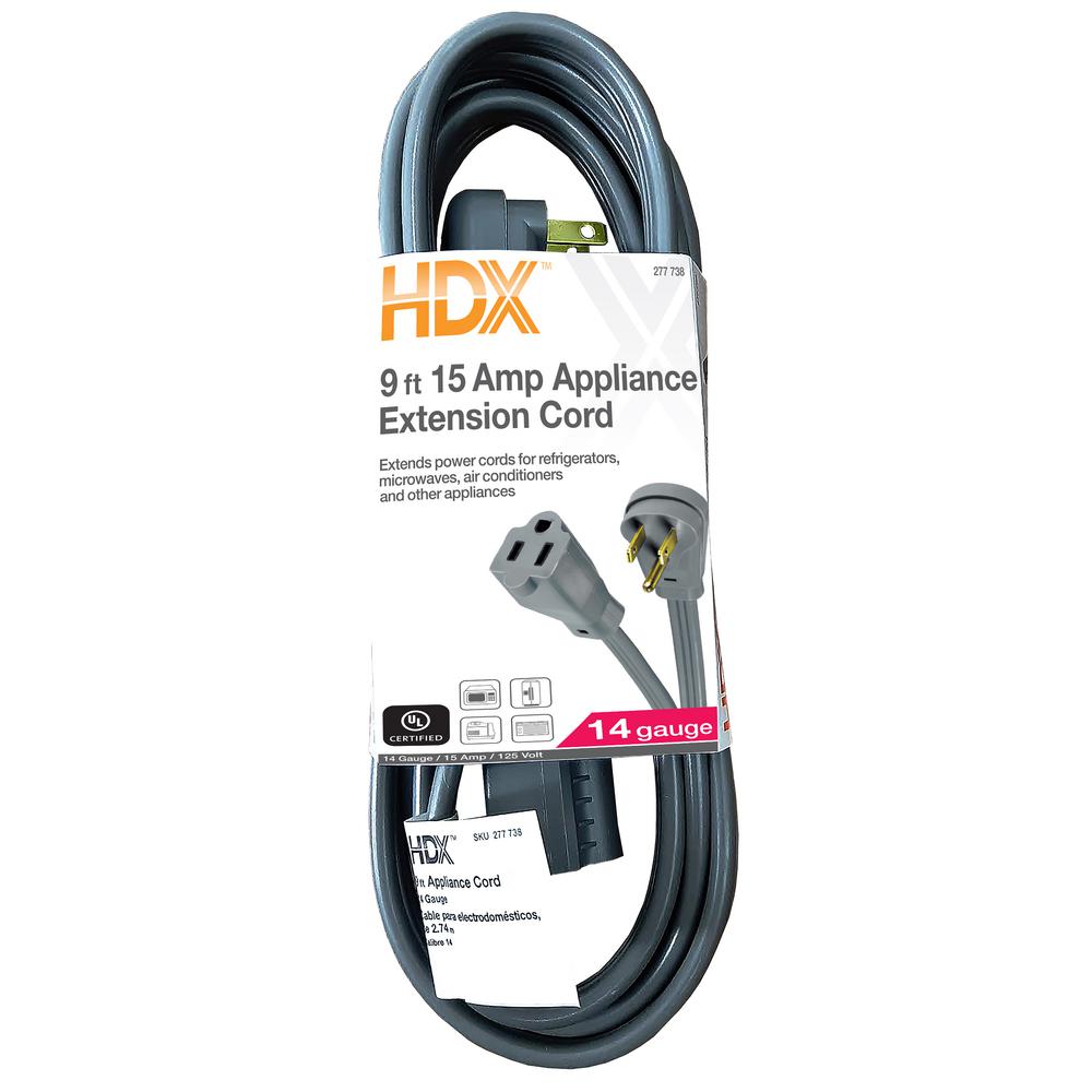 Hdx 9 Ft 14 3 15 Amp Grey Air Conditioner Appliance Extension Cord Hd 277 738 The Home Depot