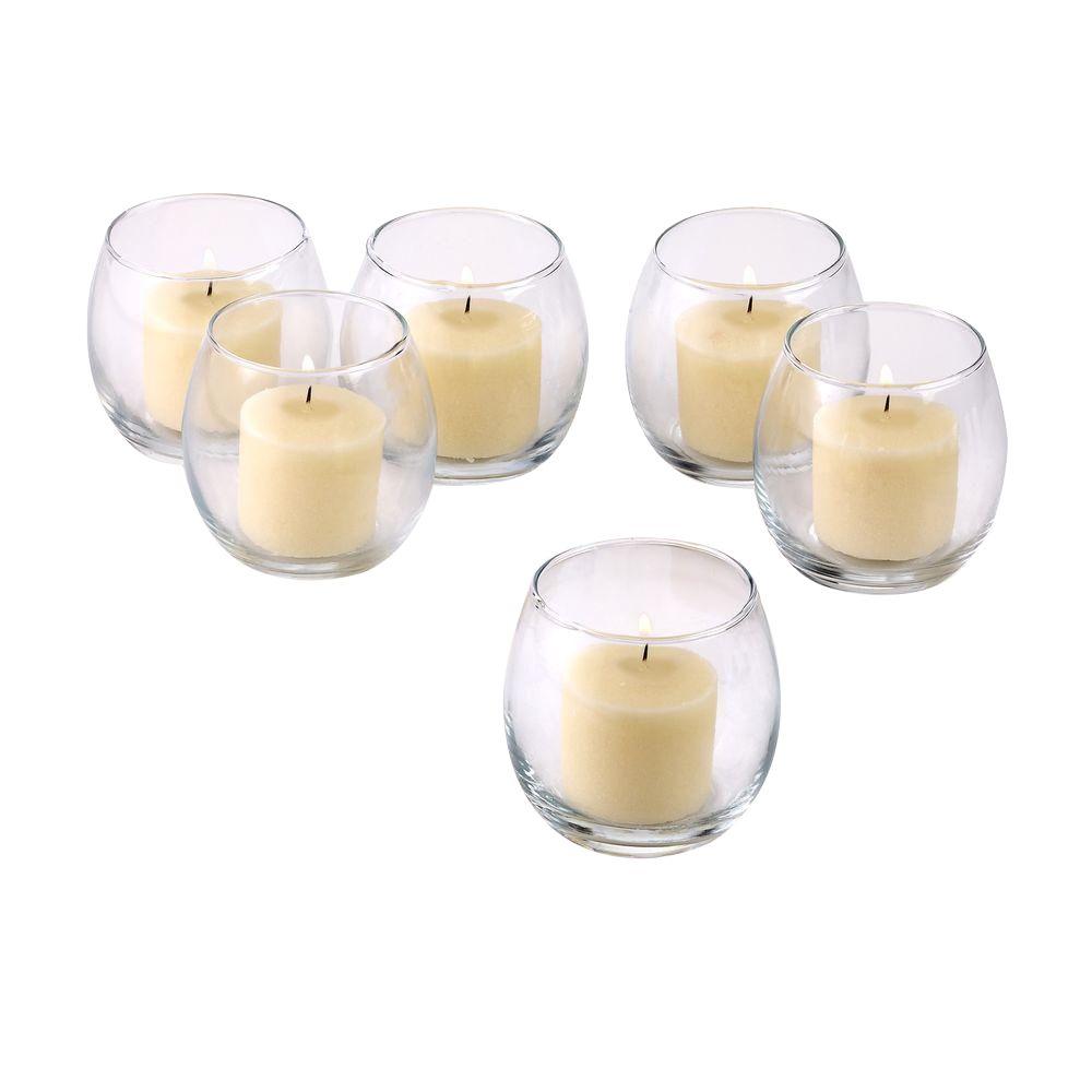 Votive Candles Fragrance The Home Depot Clear Glass Hurricane Votive Candle Holders With Ivory Candles Set Of 36