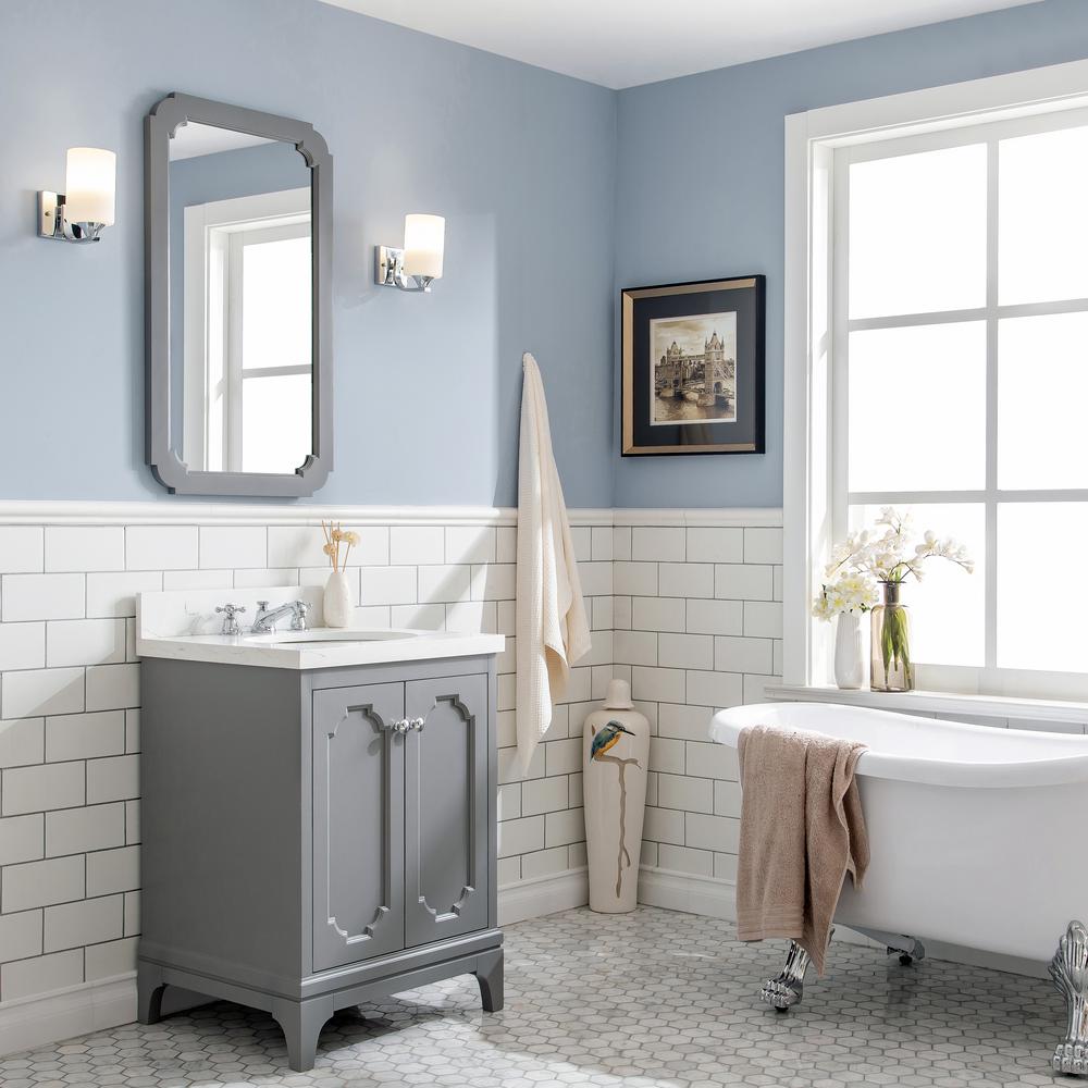 Water Creation Queen 24 In Bath Vanity In Cashmere Grey W Quartz Carrara Vanity Top W Ceramics White Basins And Mirror And Faucet Vqu024qccg02 The Home Depot