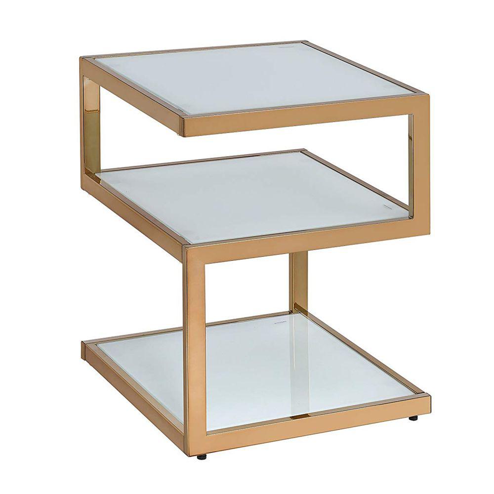 Benjara 21 In Frosted Glass And Champagne End Table Bm154557
