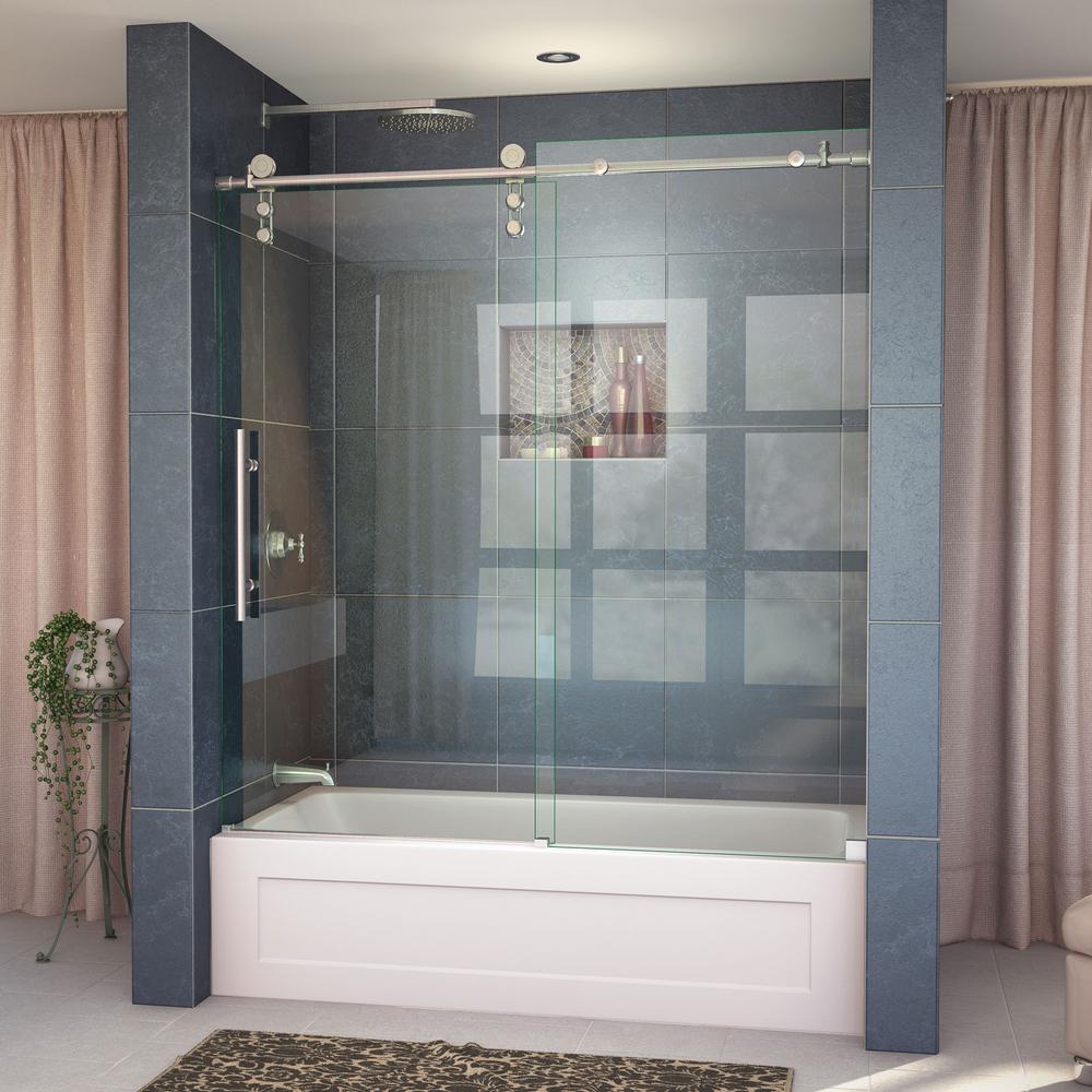 DreamLine Enigma-Z 55 to 59 in. W x 62 in. H Frameless Sliding Tub Door in Brushed Stainless 