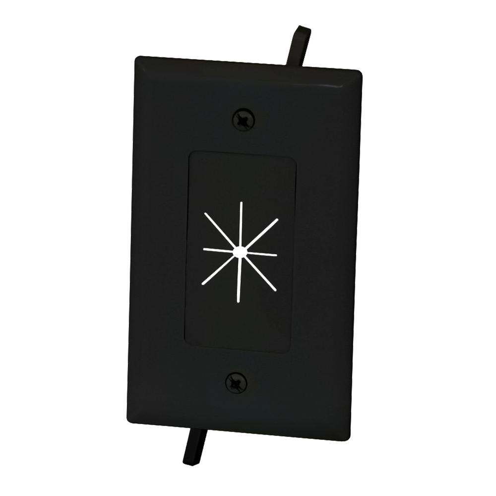 1-Gang Wall Plate Low Voltage Split Flexible TV AV Cable Pass Through Black