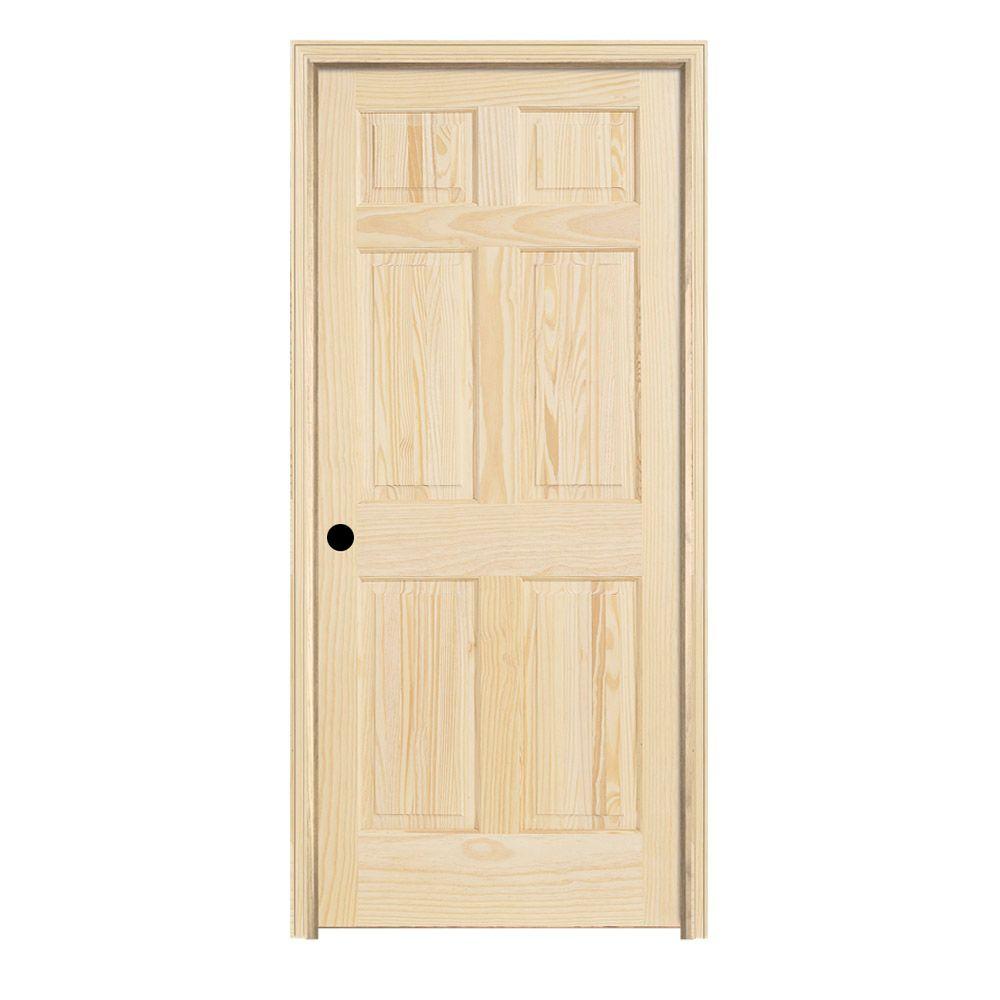 JELD-WEN 24 in. x 80 in. Pine Unfinished Right-Hand 6-Panel Solid Wood