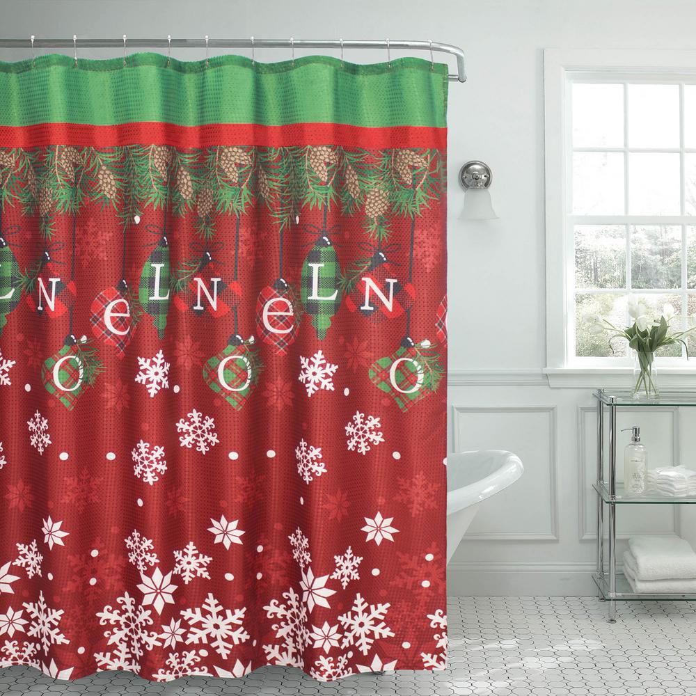 Noel Textured Shower Curtain Red Bath Accessories The Home Depot Noel Textured Shower Curtain Red Bath Accessories The Home Depot