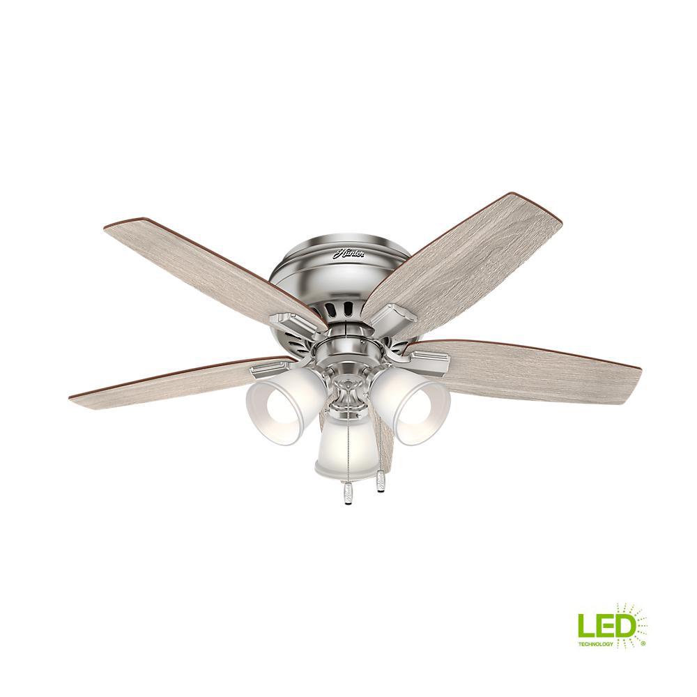 Hunter Echo Bluff 42 In Led Indoor Brushed Nickel Flush Mount Ceiling Fan 51075 The Home Depot Hunter Echo Bluff 42 In Led Indoor, Kitchen Ceiling Fans Home Depot