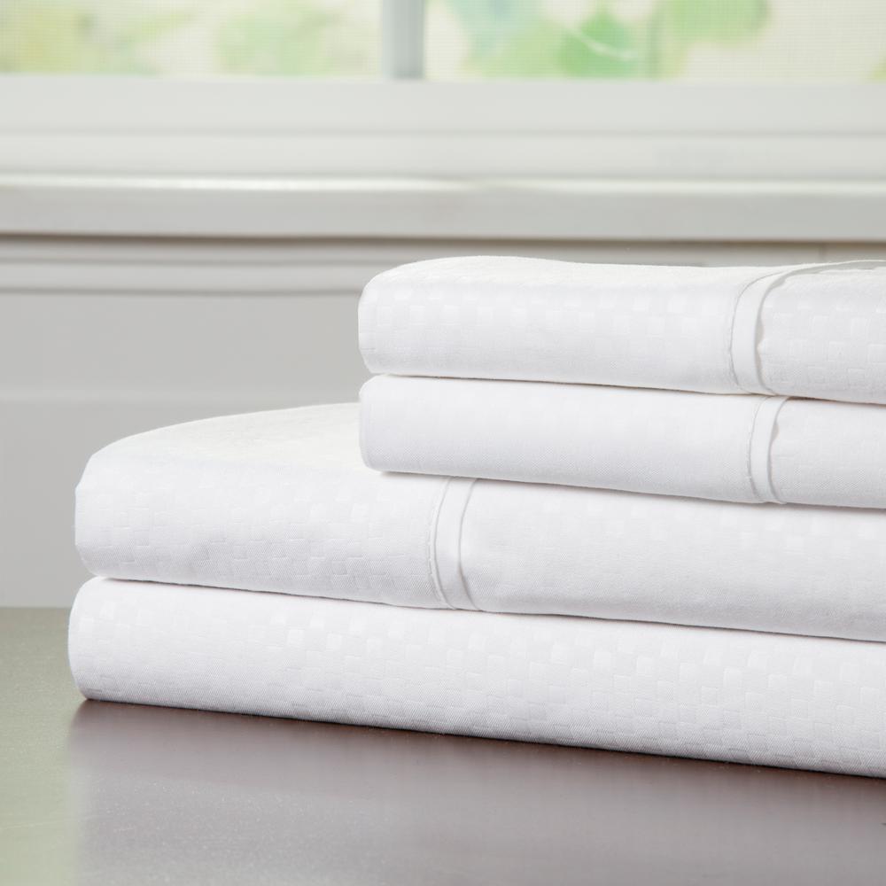 Lavish Home Embossed 4Piece White 90 GSM Microfiber Queen Sheet Set66