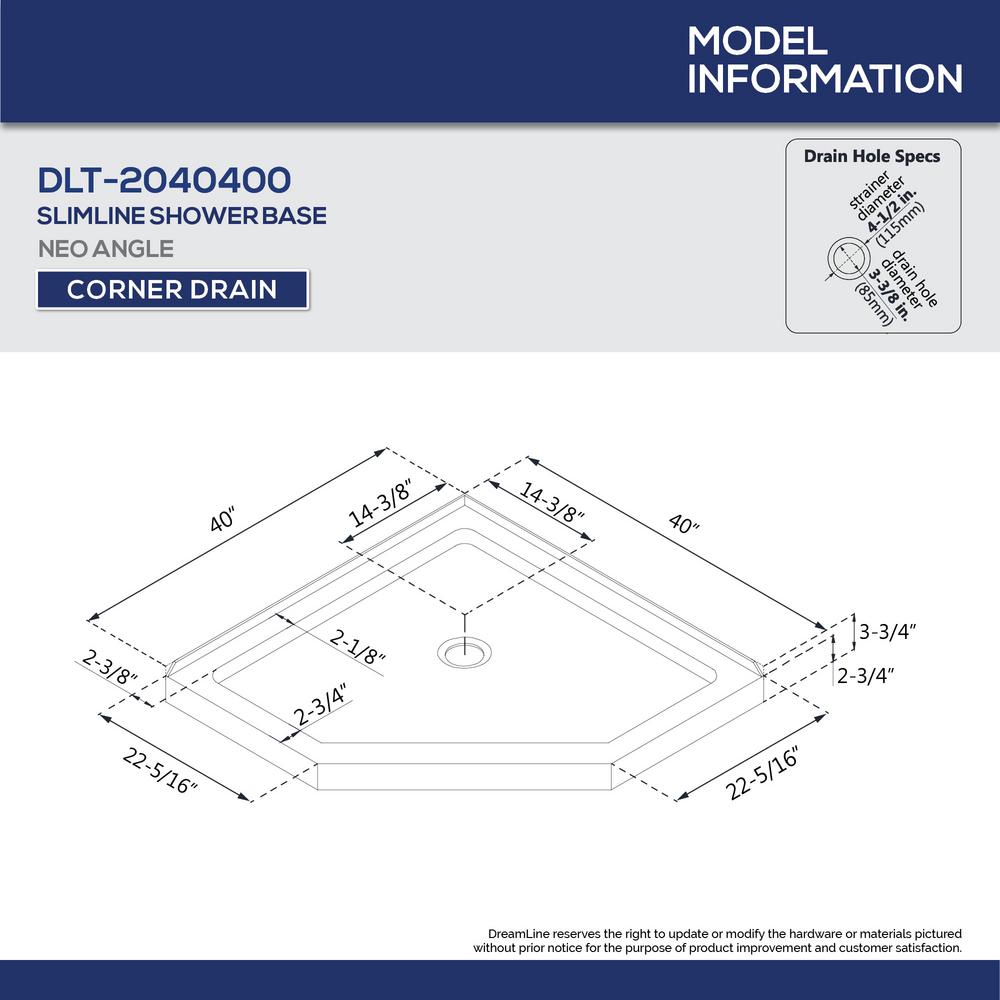 Dreamline Slimline 40 In X 40 In Neo Angle Shower Base In White Dlt 2040400 The Home Depot