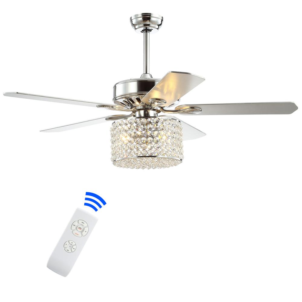 Jonathan Y Brandy 52 In Chrome 3 Light Crystal Prism Drum Led Ceiling Fan With Light And Remote