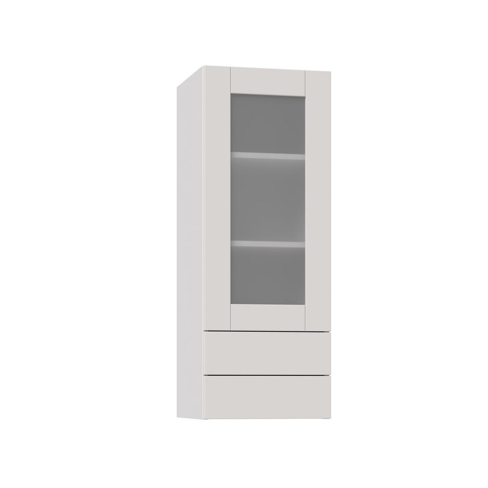 J Collection Shaker Assembled 15x40x14 In Wall Cabinet With Frosted Glass Door And Two 5 In Drawers In Vanilla White