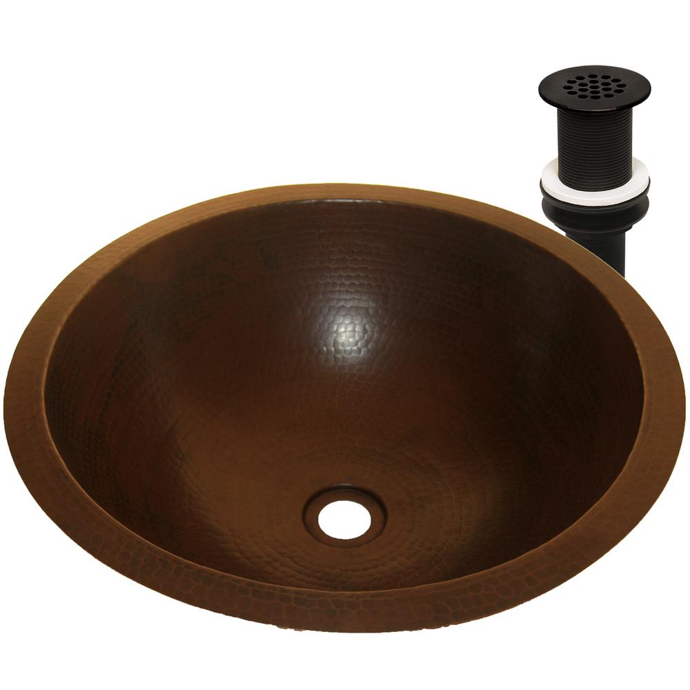 Caracas Round Copper Bathroom Sink And Oil Rubbed Bronze Strainer Drain Undermount Drop In