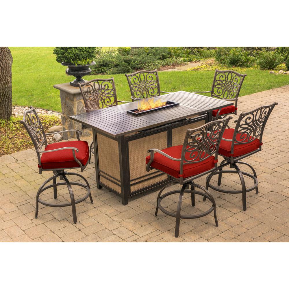 Hanover Traditions 7 Piece Aluminum, Fire Pit Pub Table