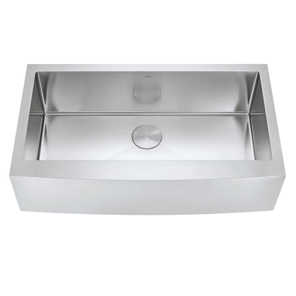 Zuhne Prato 33 In Single Bowl Farmhouse Stainless Steel Kitchen Sink 16 Gauge Prato33 The Home Depot