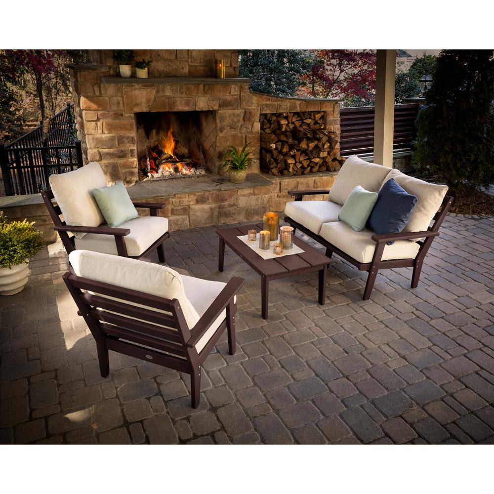 POLYWOOD Grant Park Mahogany 4-Piece Plastic Patio Conversation Deep ...