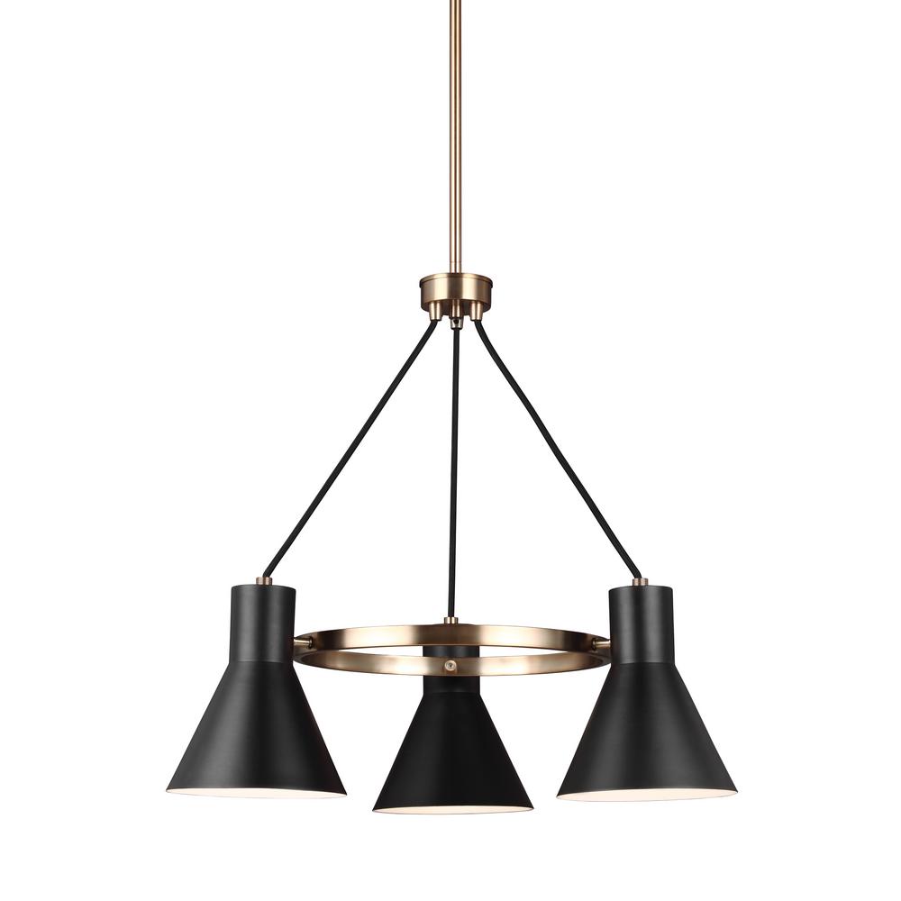 Led Sea Gull Lighting Mid Century Modern Chandeliers Towner 3 Light Black Shade With Satin Bronze Accents Chandelier Led Bulbs