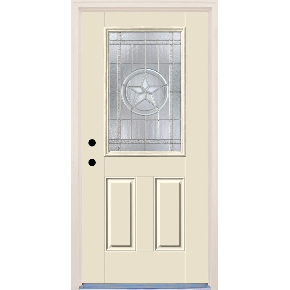 Builders Choice 36 In X 80 Right Hand Texas Star 1 2 Lite Right Hand Texas Star 1 2 Lite Decorative Glass Unfinished Fiberglass Prehung Front Door With Brickmould