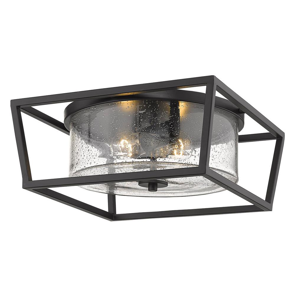 Golden Lighting Mercer 14 In Matte Black With Accents And Seeded Gl Flush Mount Golden Lighting Mercer 14 In Matte Black With Accents And Seeded Gl Flush Mount