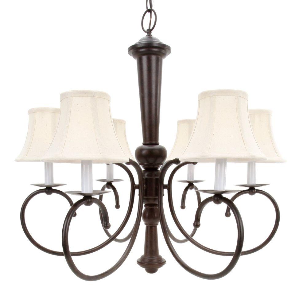 Glomar 6Light Old Bronze Chandelier with Natural Linen ShadesHD101