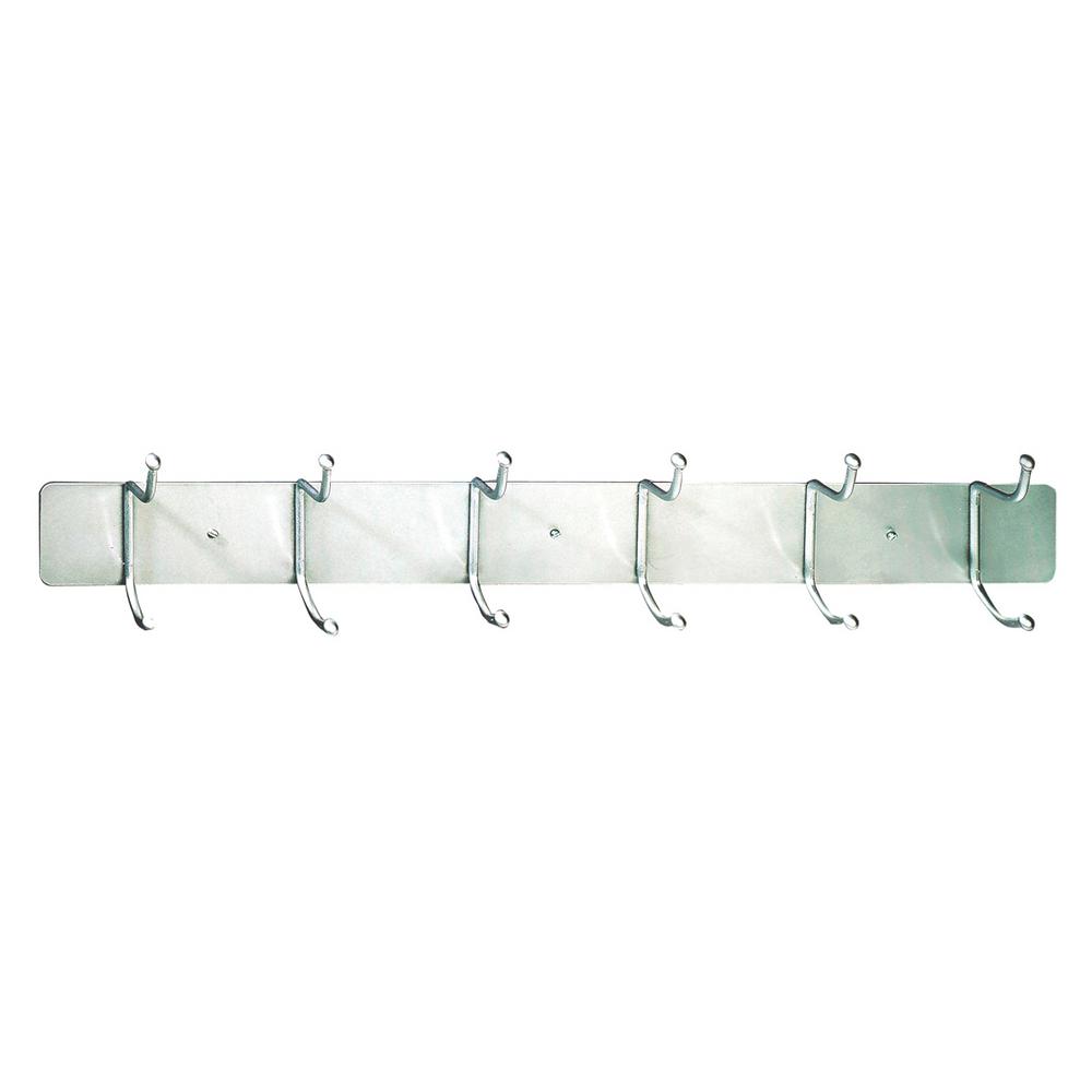 36 in. W x 3.625 in. D x 7.625 in. H Steel 6 Hook Coat Rack with Plate