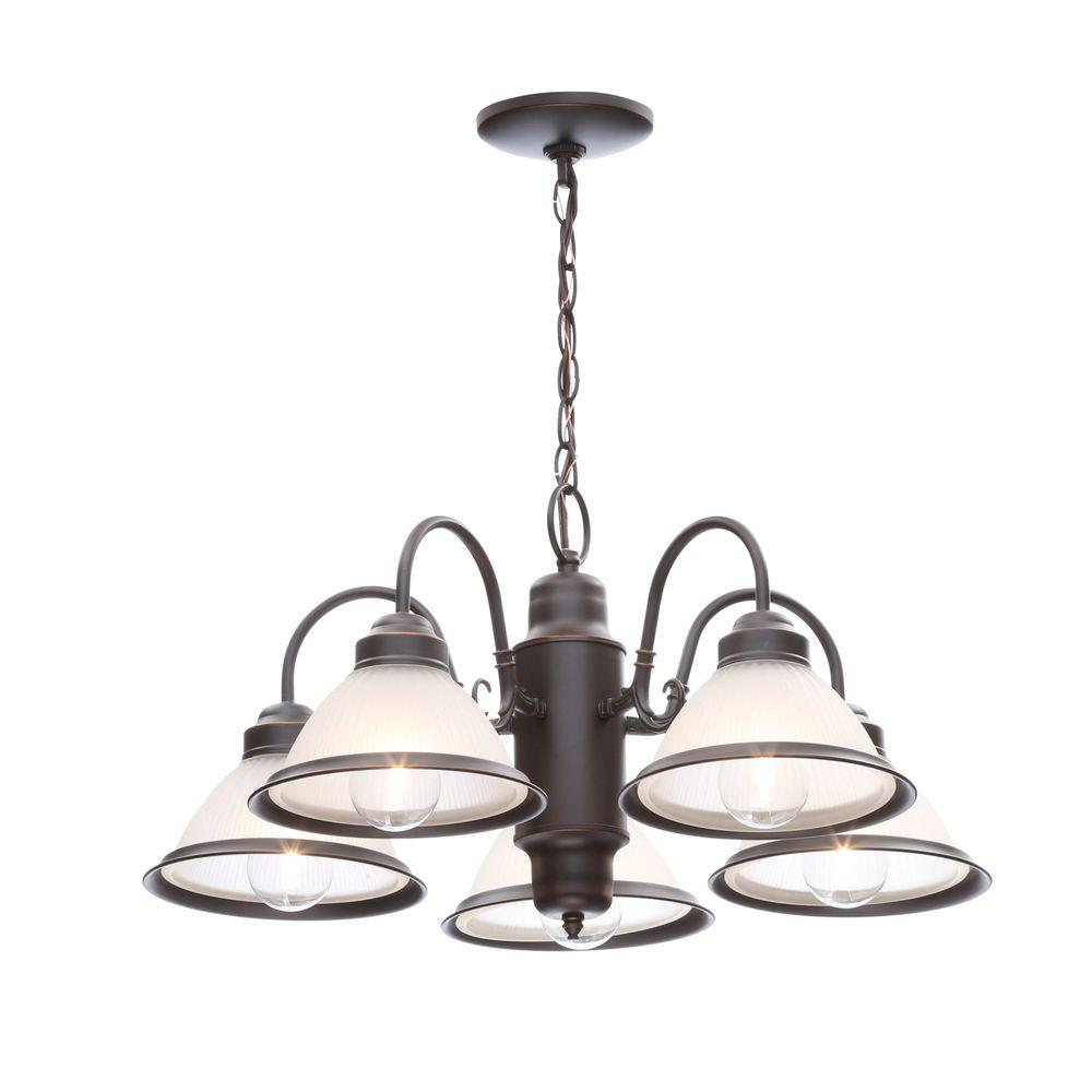 Hampton Bay Halophane 5-light Nutmeg Polished Nutmeg Chandelier  Oil Rubbed Bronze (New Open Box)