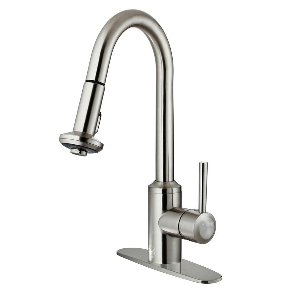 VIGO Single Handle Pull Out Sprayer Kitchen Faucet With Deck Plate