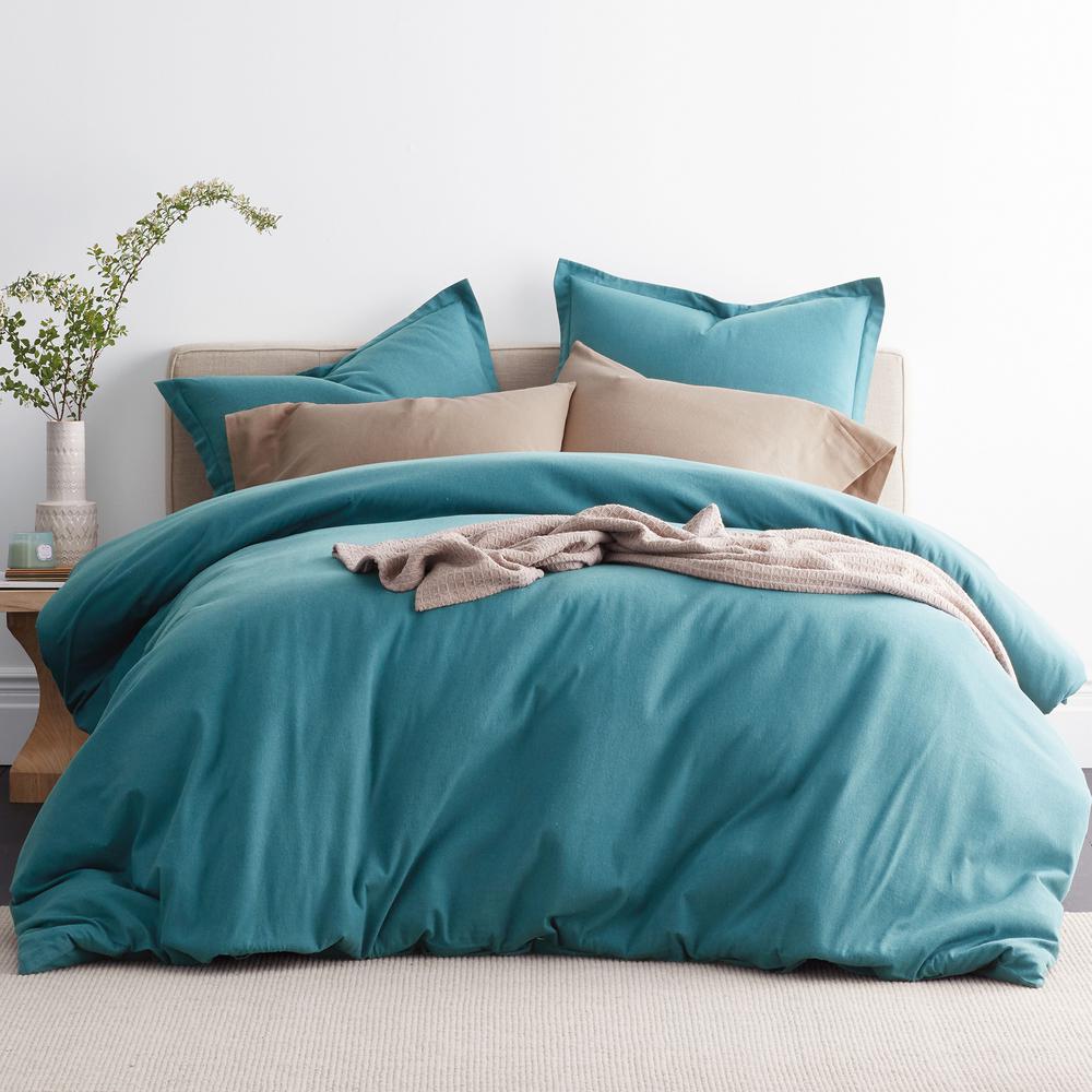 The Company Store Solid Flannel Teal Blue Queen Duvet Cover D1g9 Q