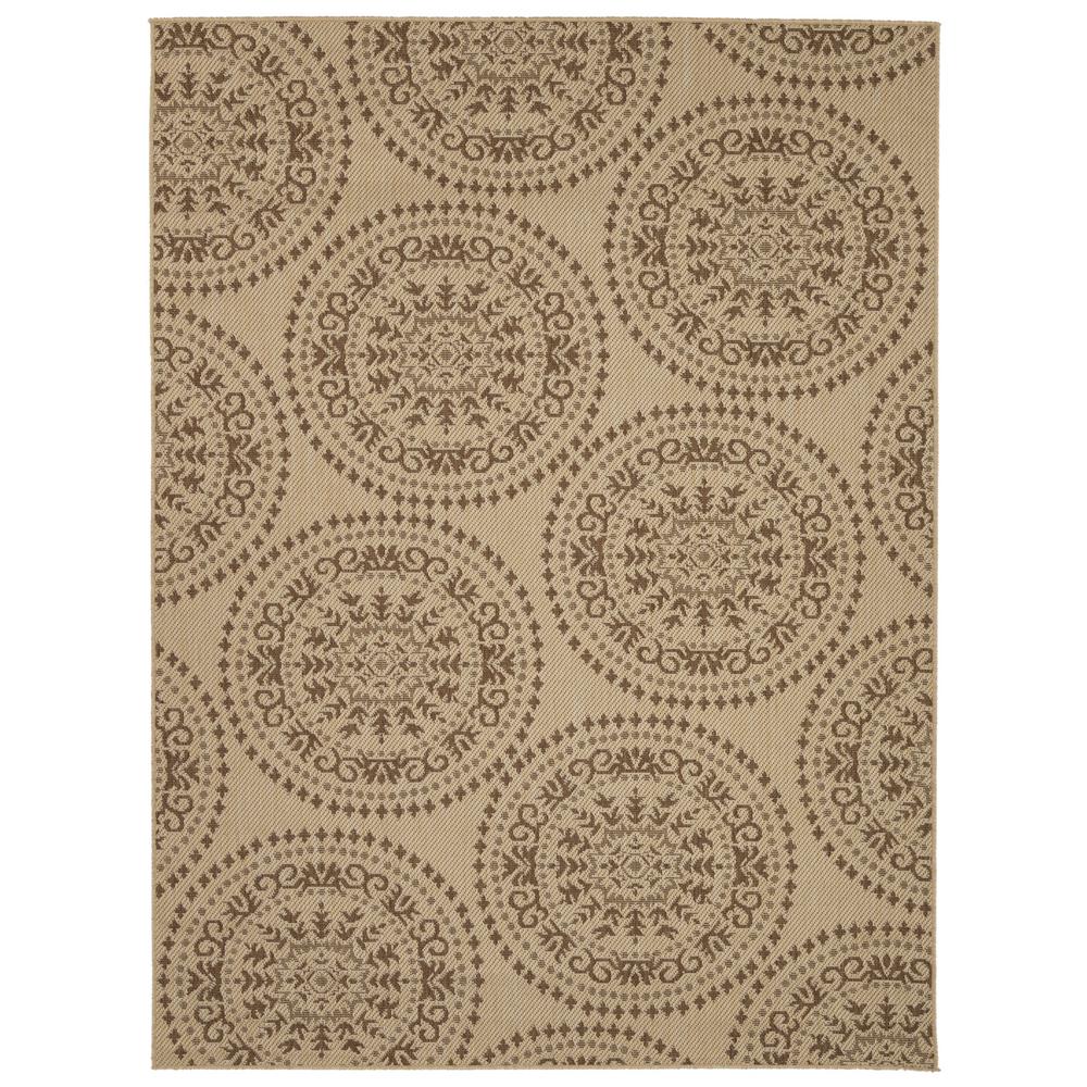 Ottomanson Jardin Collection Beige Medallion Design Indoor Outdoor 5 Ft X 7 Jute Back Area Rug