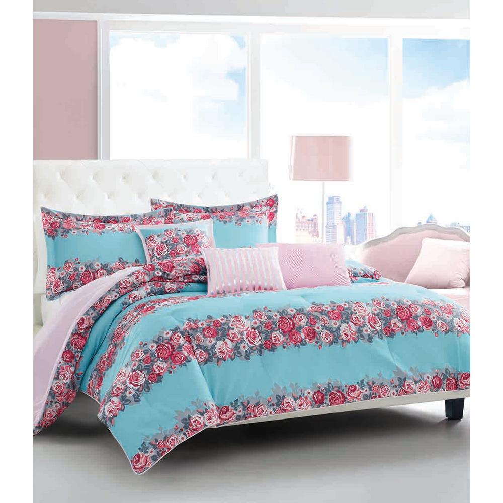 BETSEY JOHNSON Banded Floral 6-Piece Blue Floral Plush ...