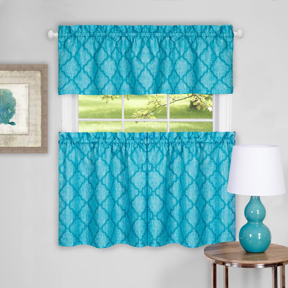 Achim Colby Turquoise Polyester Tier and Valance Curtain Set 58 in. W