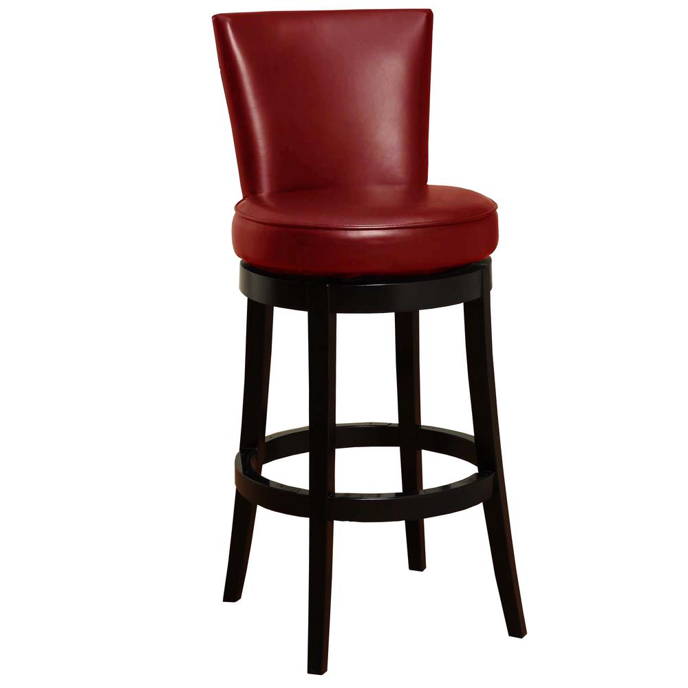 Armen Living Boston 30 In Red Bonded Leather And Black Wood Finish Red Bonded Leather And Black Wood Finish Swivel Barstool