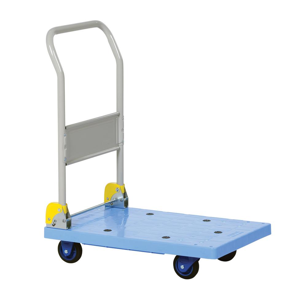 500 lbs Capacity 33 Length x 21 Width x 6-1//2 Height Deck 33 Length x 21 Width x 6-1//2 Height Deck Vestil Manufacturing Corp Vestil FPT-2133 Plastic Platform Truck with Fold Down Handle