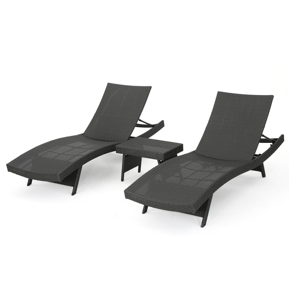 Noble House Salem Grey 3-Piece Wicker Outdoor Chaise Lounge-12474 - The