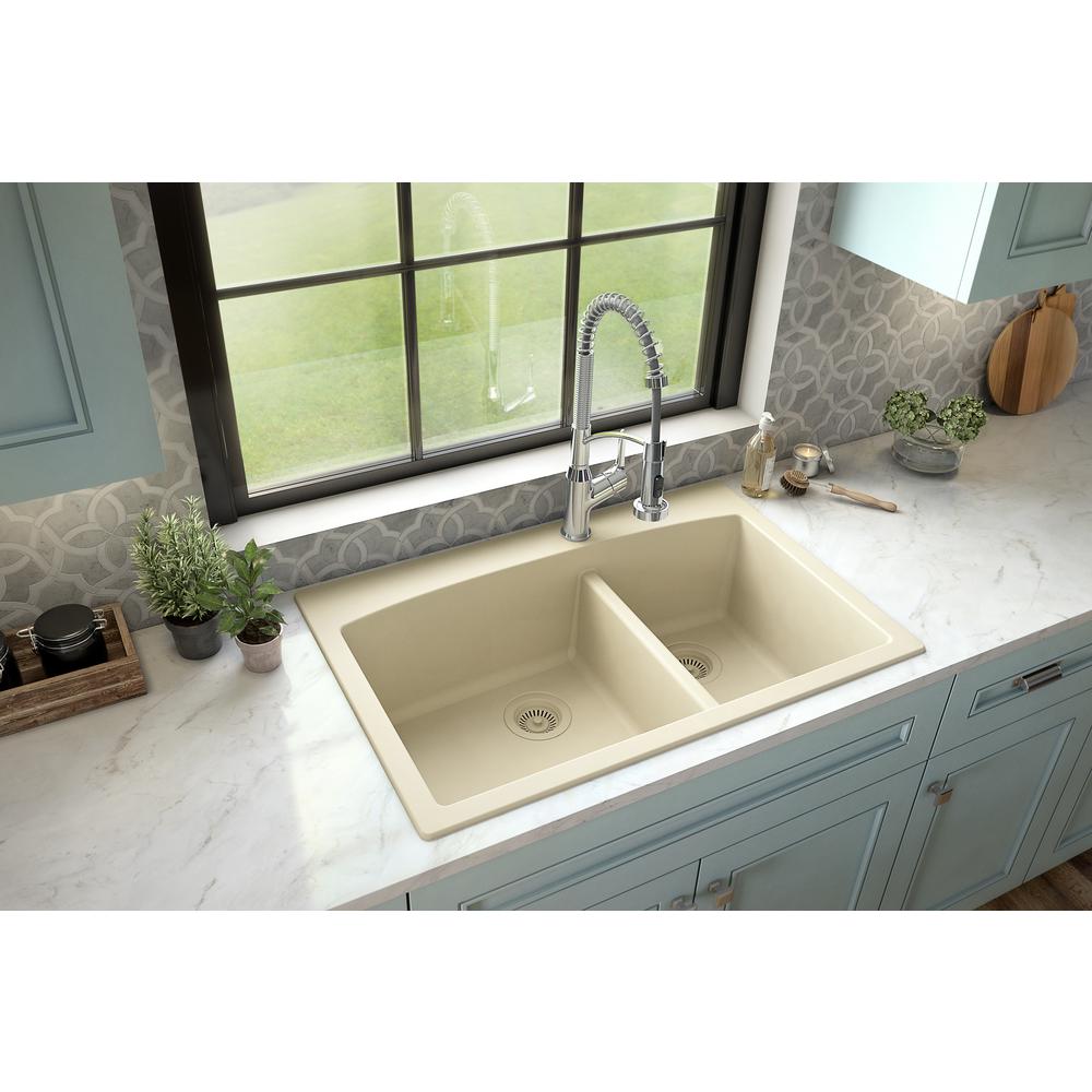 Reviews For Karran Drop In Quartz Composite 33 In 1 Hole 60 40 Double Bowl Kitchen Sink In Bisque Qt 711 Bi The Home Depot