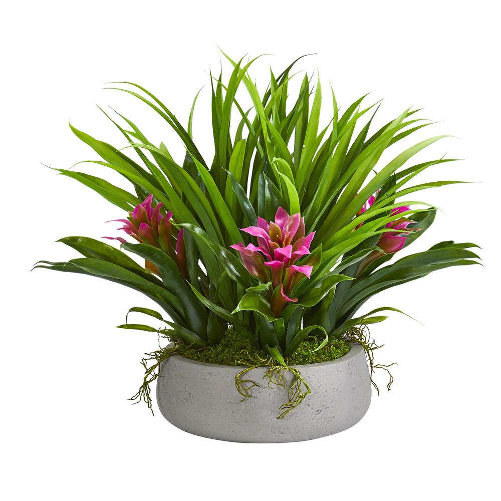 Nearly Natural Indoor 16 in. Bromeliad and Grass Artificial Plant in ...