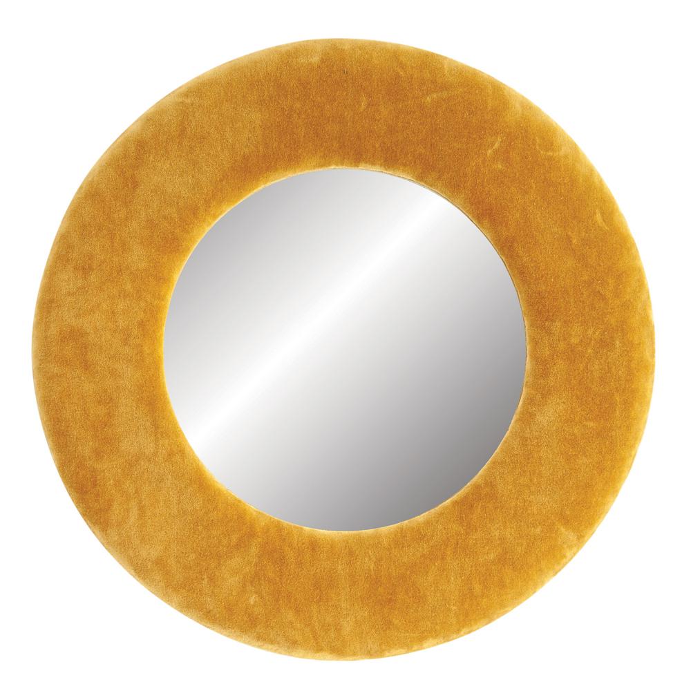 3R Studios Round Mustard Yellow Velvet Framed Decorative Wall Mirror