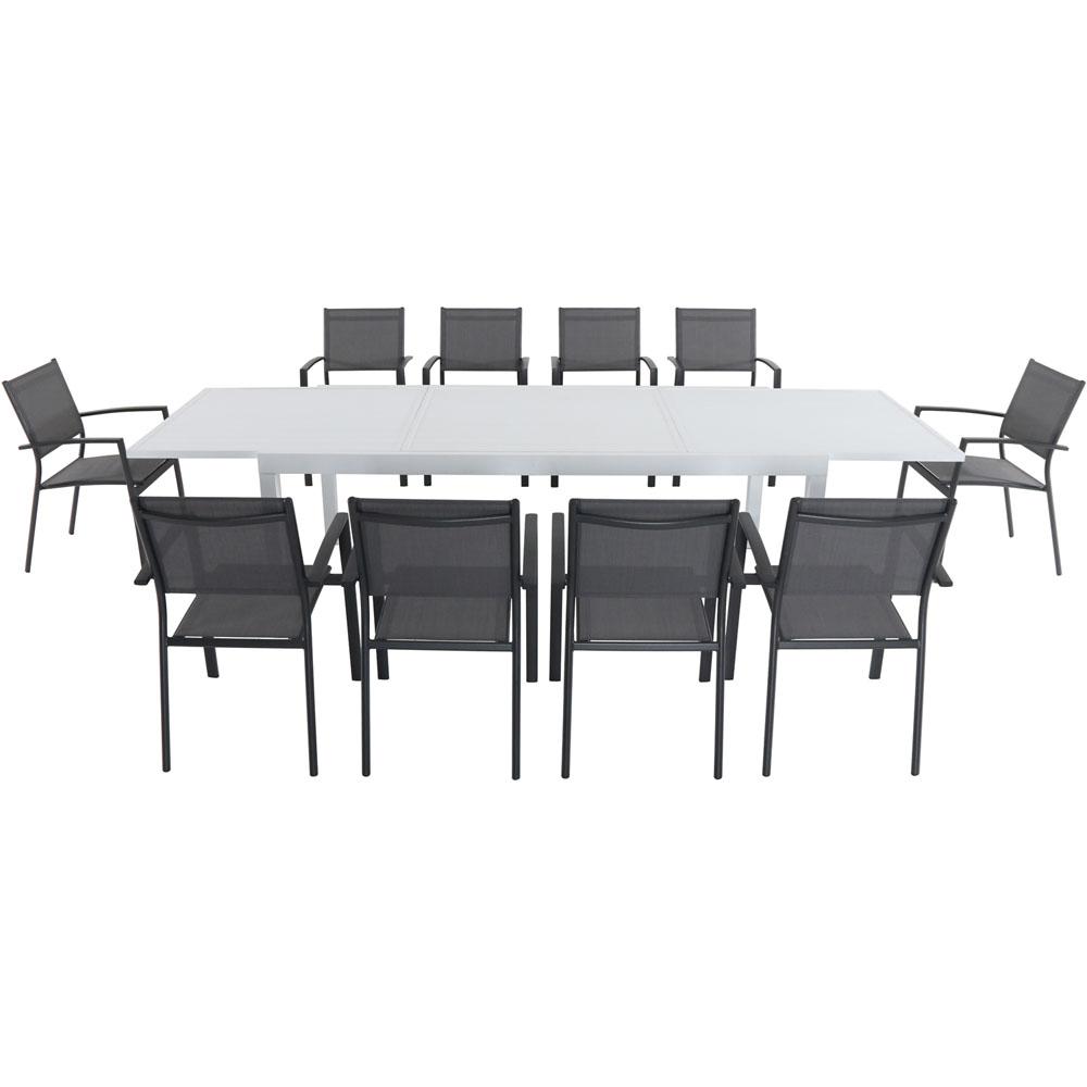 Cambridge Palmero 11 Piece Aluminum Outdoor Dining Set With 10 Sling Palmero 11 Piece Aluminum Outdoor Dining Set With 10 Sling Chairs In Gray And A 40 X 118 Expandable Table