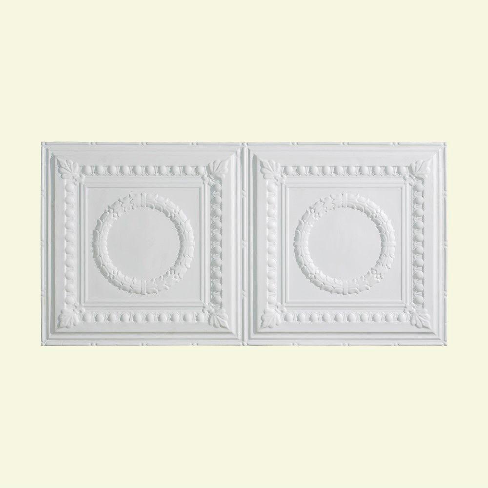 Fasade Rosette 2 Ft X 4 Ft Vinyl Glue Up Ceiling Tile In Matte White