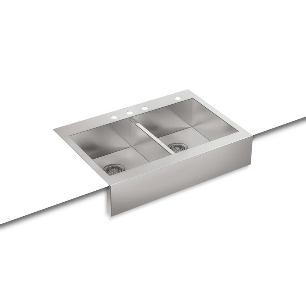Kohler Vault Drop In Farmhouse A Front Self T Stainless Steel 36 4 Hole Double Bowl Kitchen Sink K 3944 Na The Home Depot - Drop In Farm Sink Home Depot Kohler Vault Drop In Farmhouse A Front Self T Stainless Steel 36 4 Hole Double Bowl Kitchen Sink K 3944 Na The Home Depot - Drop In Farm Sink Home Depot