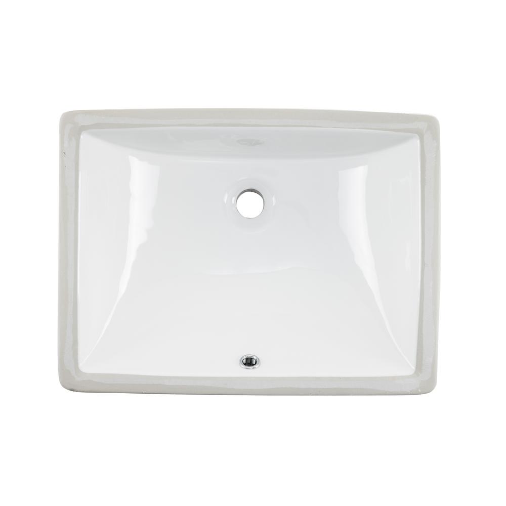 Ipt Sink Company Rectangular Glazed Ceramic Undermount Bathroom Vanity Sink In White