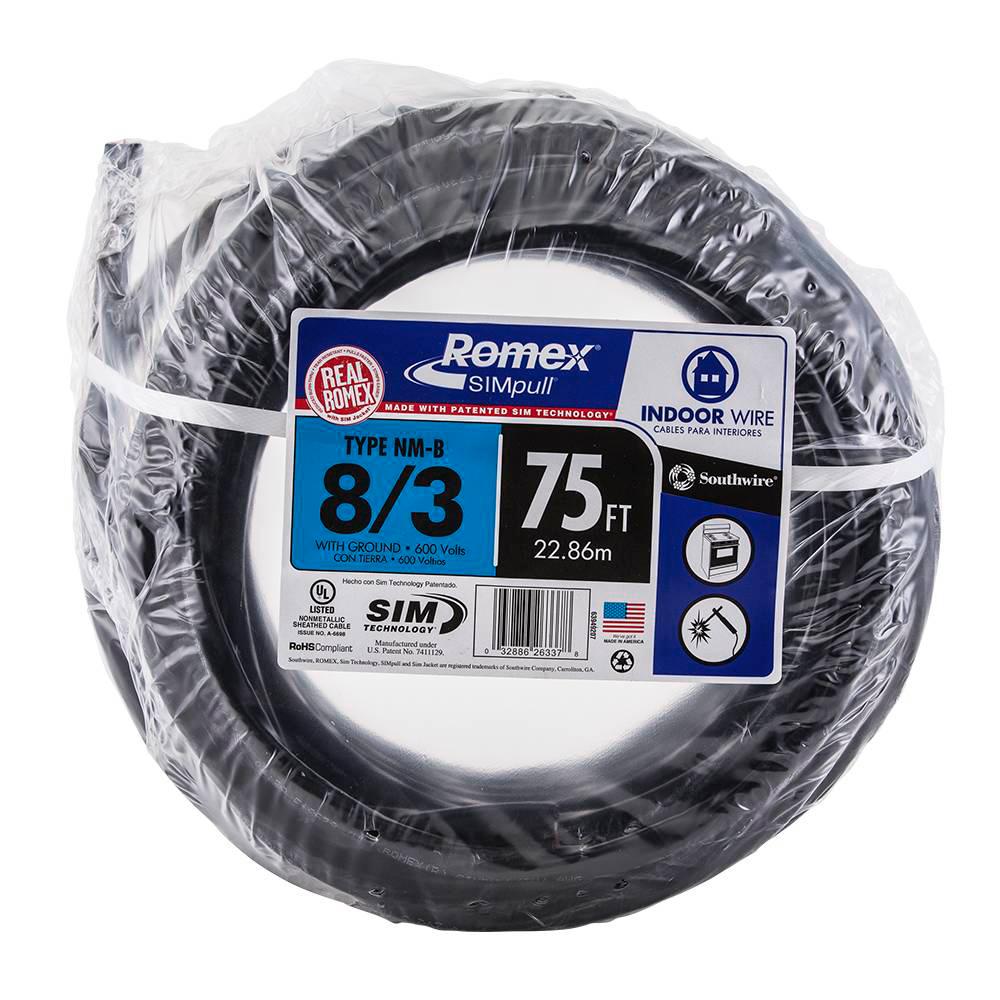 Southwire 75 Ft. 8/3 Stranded Romex SIMpull CU NM-B W/G Wire-63949207 ...