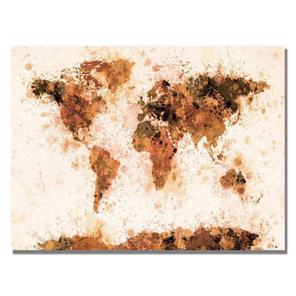 30 In X 47 Bronze Paint Splash World Map Canvas Art Mt0041 Bronze Paint Splash World Map Canvas Art